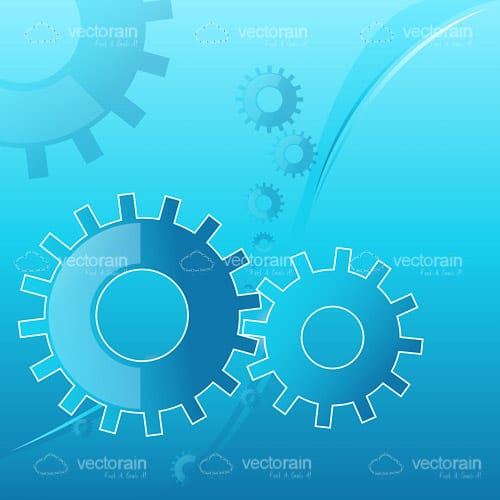 Abstract  Set of Cogs on a Light Blue Background